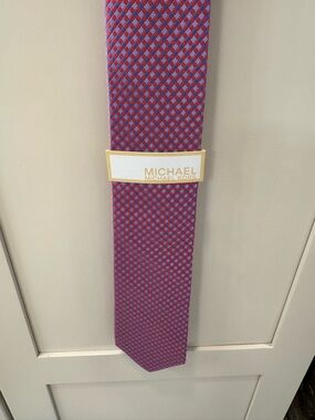 Michael Kors Dark Pink and Blue Micro-Check Silk Tie